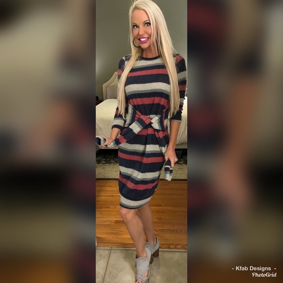 LAST 1! 🛍 Soft Front Tie Striped Dress! - Picture 2 of 4